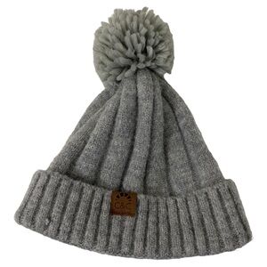C&C California Gray Ribbed Pom Pom Snow Cap